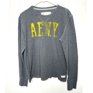 Y2K American Eagle Outfitters Mens M Gray Waffle crewneck tee grunge distressed